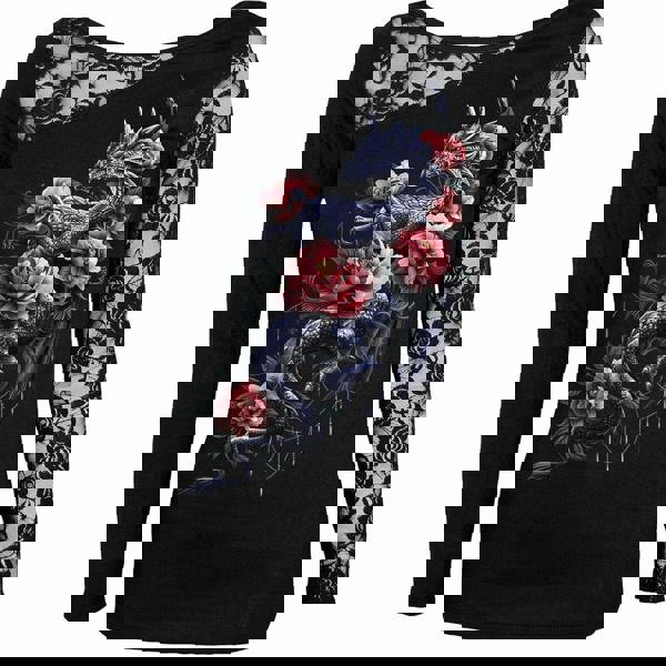 DRAGON ROSE SLANT - Lace One Shoulder Top Black