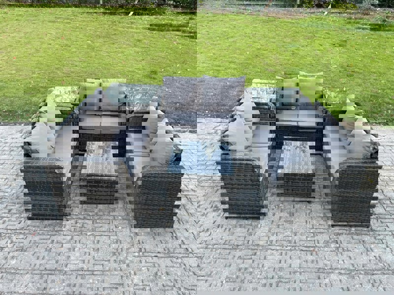 Fimous Outdoor Garden Furniture Sets 6 Seater Wicker Rattan Furniture Sofa Sets with Square Coffee Table Love seat Sofa 2 Side Tables