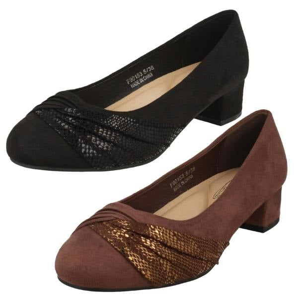 Spot On Ladies Spot On Block Heel Wide Fit Formal Satin Bow Court Shoes  F90153