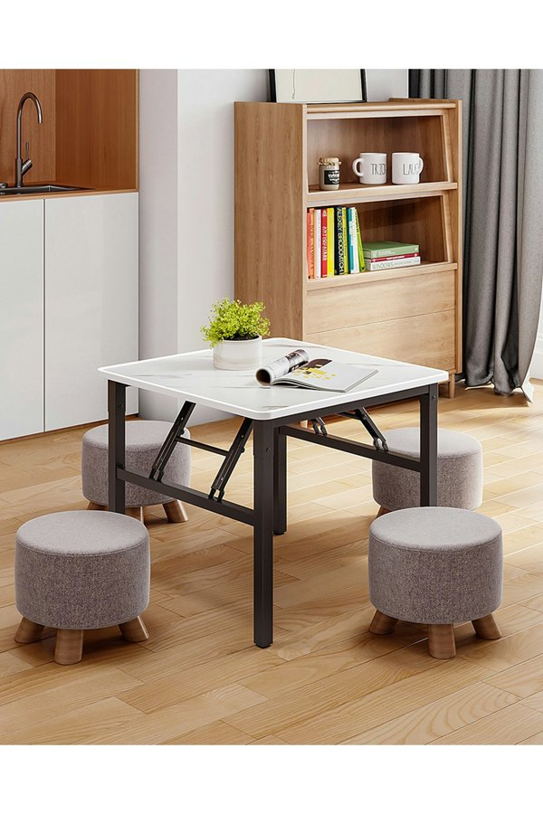 Living and Home Square 60cm Folding Coffee Table with Marble Effect Top