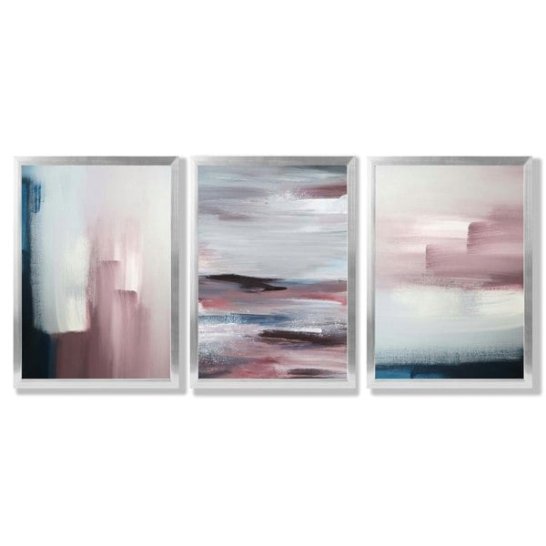 Artze Wall Art Framed Set of 3 Navy & Blush Pink Abstract Prints