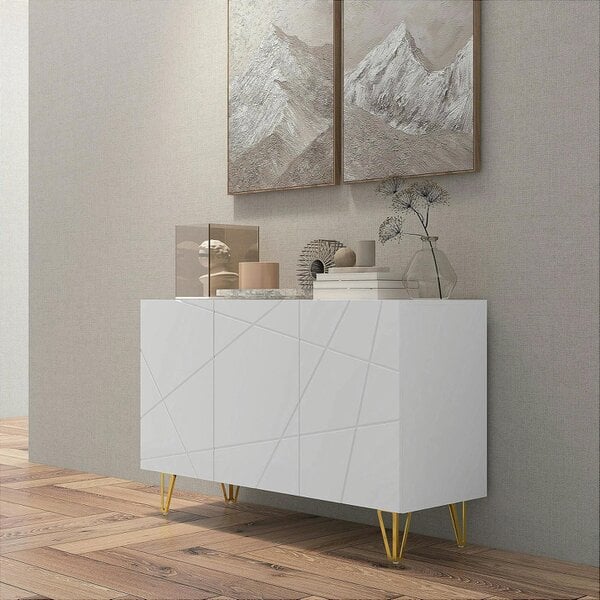 Wyld Haus Sarota High Gloss White Luxe Sideboard With Hairpin Legs