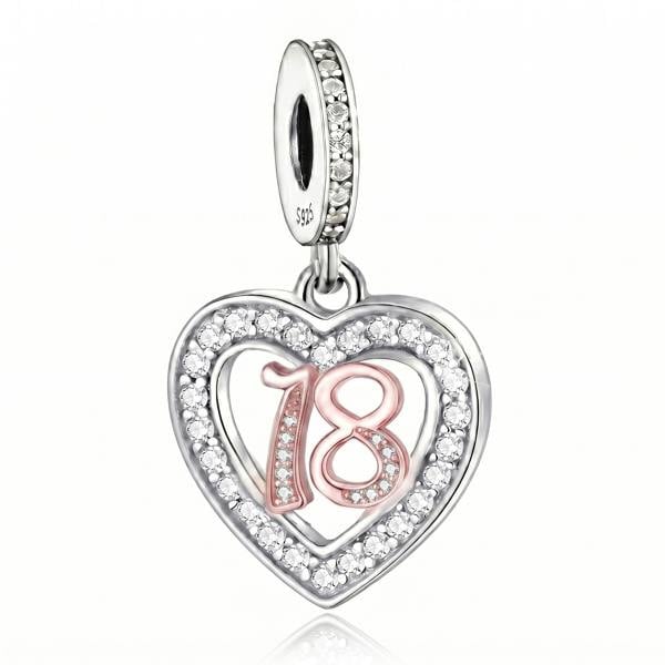 18th Birthday Charm Pandora Compatible 925 Sterling Silver Heart Dangle, Daughter Milestone Gift