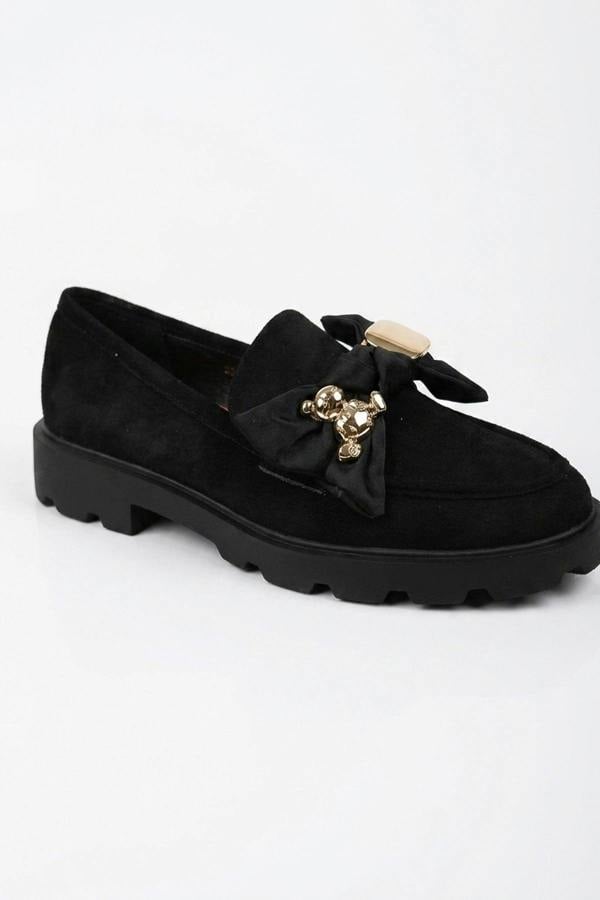 Ines Faux Suede Chunky Loafers - Black