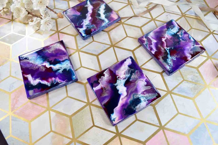 Kate Chesters Art Purple Drinks Coasters Set of 4