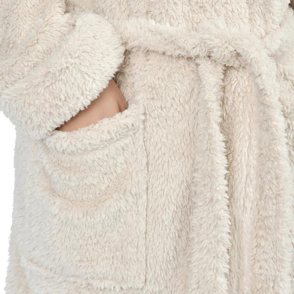 Smart Living Women's Faux Fur Fleece Hooded Bathrobe- Natural