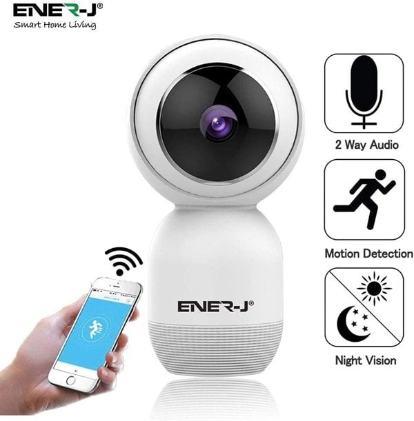 ENER-J Indoor Security Camera System Wireless with Motion Sensor, Night Vision, 360 Degree Pan Tilt Zoom (720p)