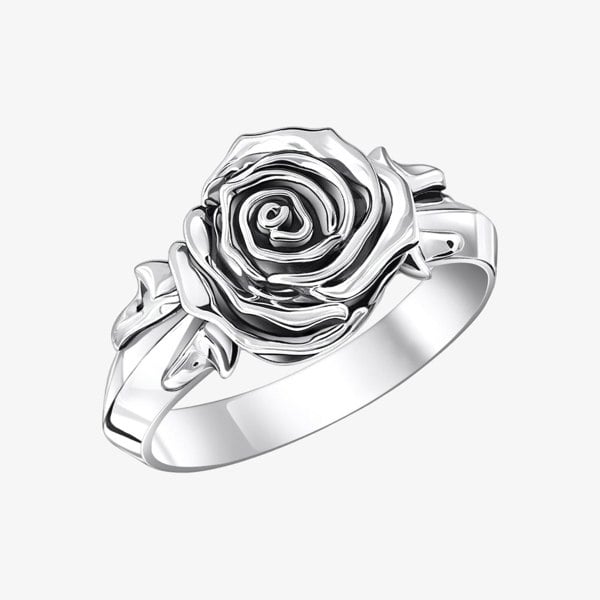 THOMAS SABO Midnight Rose Silver Single Rose Ring TR2487-637-21