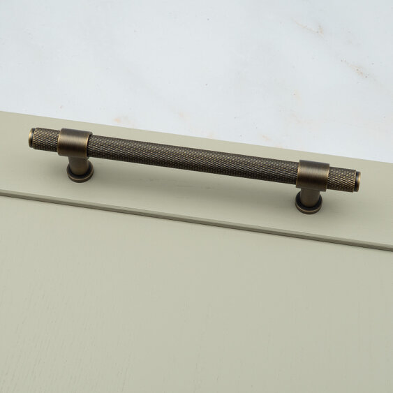 Handle & Home Antique Brass Knurled Handles with Clasp Detailing