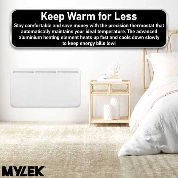 MYLEK Electric Panel Heater - Wall Mounted or Free Standing 2000w