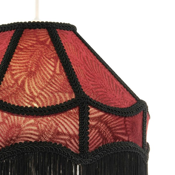 Vintage Victorian Style Lamp Shade in Burgundy with Black Tassels Image 3