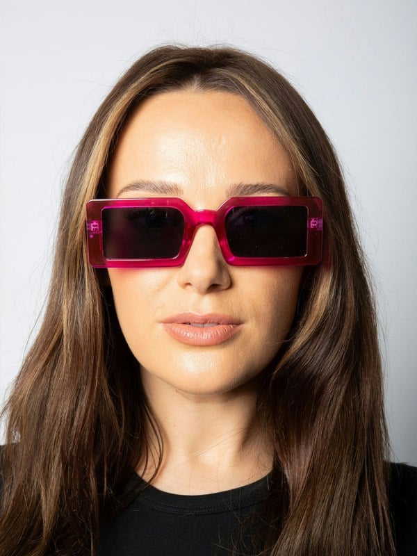 SVNX Square Frame Sunglasses in Hot Pink with Black Lens