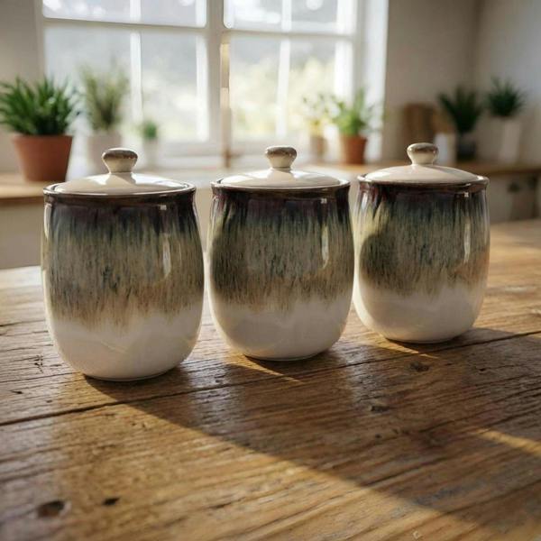 Garden Greatness Set Of 3 Reactive Glaze Canisters