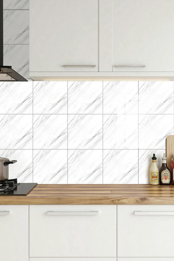 Living and Home 10pcs Self-Adhesive Volakas White Marble PVC Wallpapers, 40x40cm