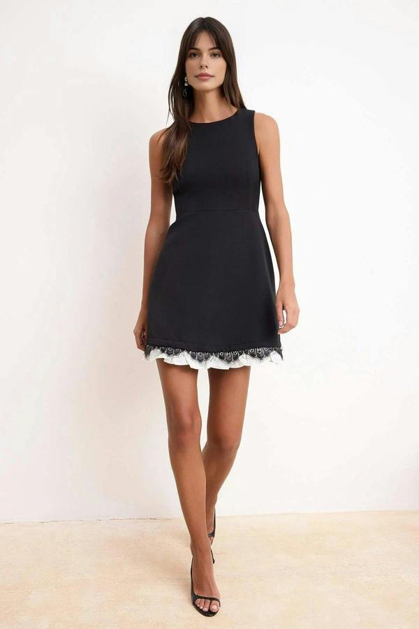 WOVCOR Lace Detail Mini Woven Dress