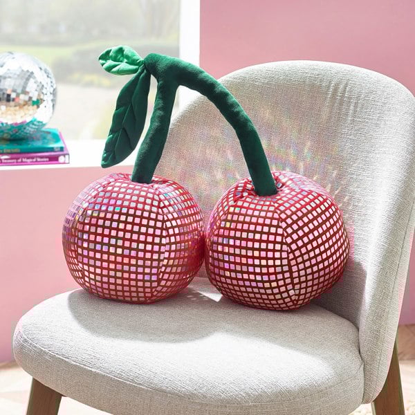 Catherine Lansfield Disco Cherries 3D Shaped Cushion Pink