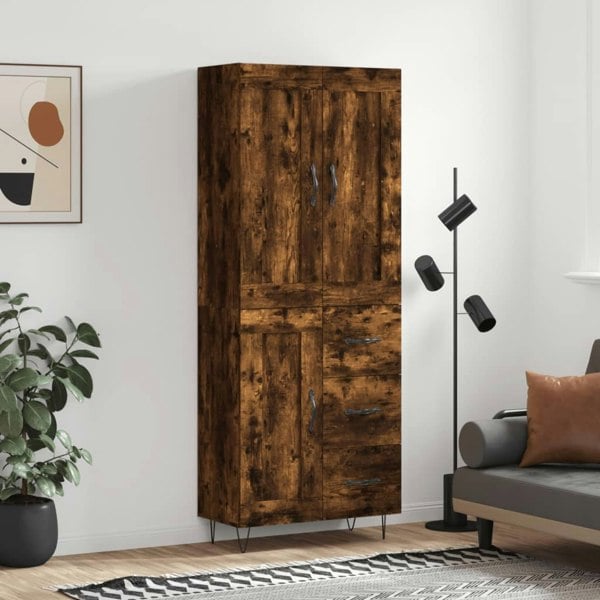 Berkfield Highboard Smoked Oak 69.5x34x180 cm Engineered Wood
