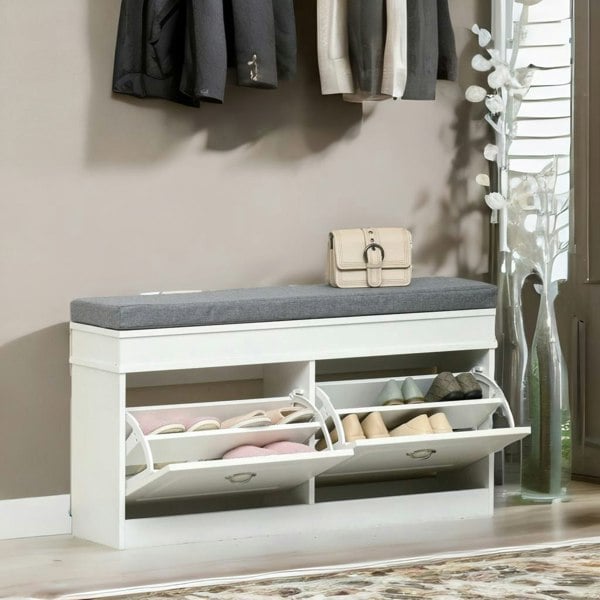Rafaelo Mobilia Shoe Storage Bench With Cushioned Seat White