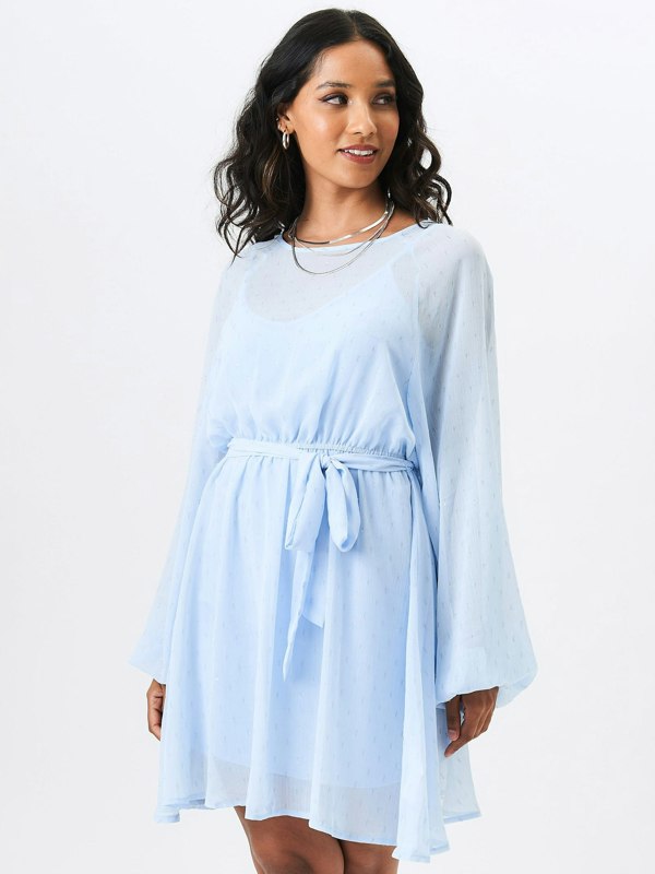 Gini London Blue Long Sleeve Chiffon Foil Mini Dress