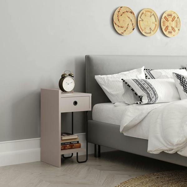 Decortie Sirius Modern Bedside Table with 1 Drawer Open Shelf Left Module Width 32cm
