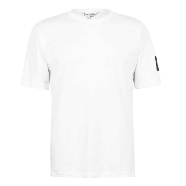 Calvin Klein Mens Badge Crew Neck Regular T-Shirt - Bright White - 