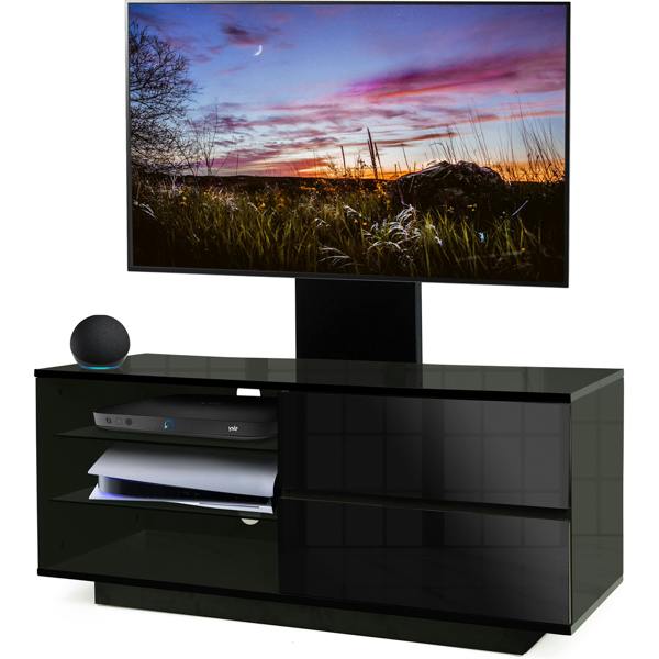 Homeology GALLUS Gloss Black with 2-Black Drawers and 3-Shelves 32"-55" LED/LCD/Plasma Cabinet TV Stand with Mounting Arm