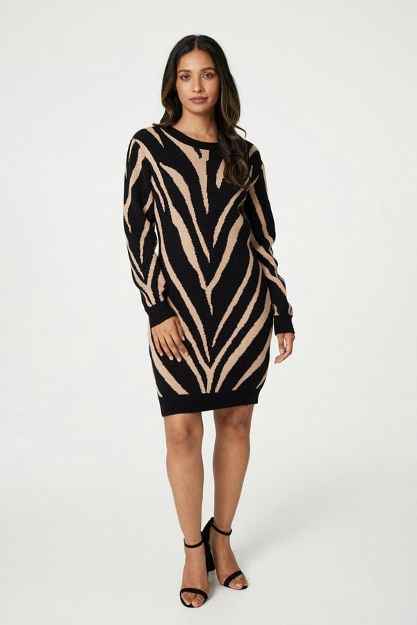 Black | Animal Print Short Knit Dress