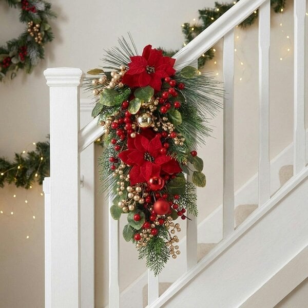 Garden Greatness Festive Poinsettia and Bauble Christmas Swag