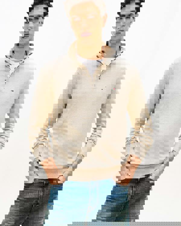 Tommy Hilfiger Essential Cotton 1/4 Zip Mock Mens Sweatshirt - Sandalwood Heather