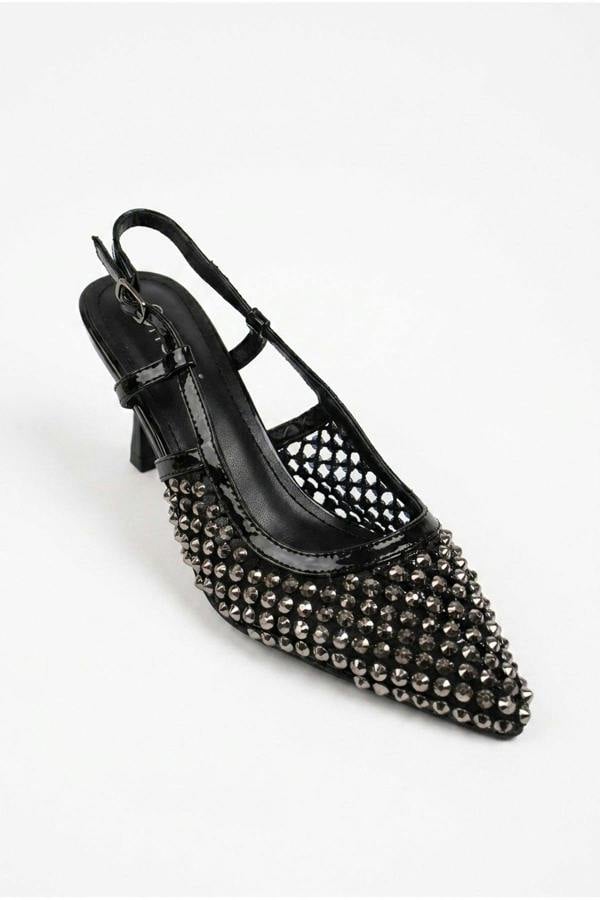 Constance Crystal Embellished Pointed Toe Heels - Black