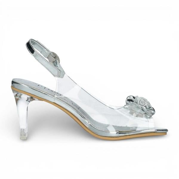 Laura Vita Mira 01 - Women’s Clear Silver Slip-On Heel Sandals