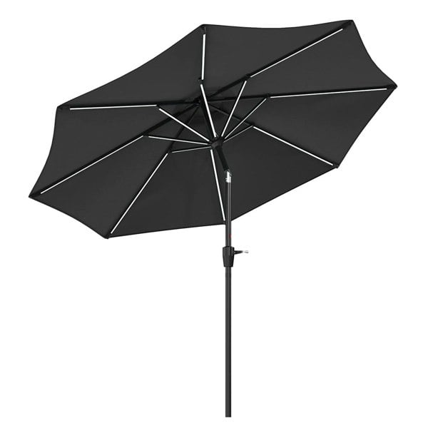Black 3M Lighted Market Sunbrella Umbrella with Solar Strip LED Lights Parasols & Rain Umbrellas Living and Home