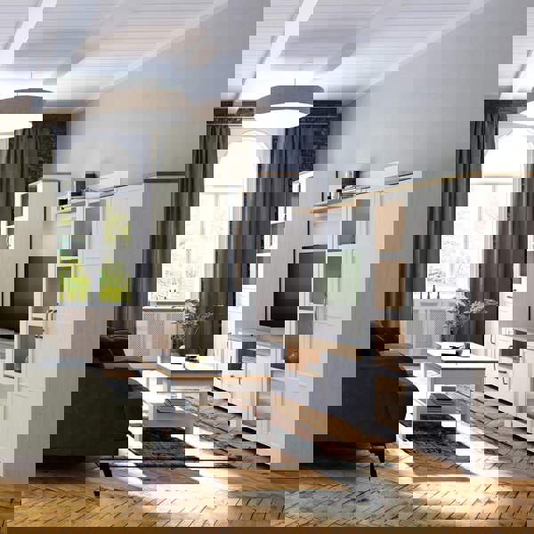 Furniture To Go Bohol Narrow Display Cabinet inc. 2x LED Lights in Riviera Oak/White