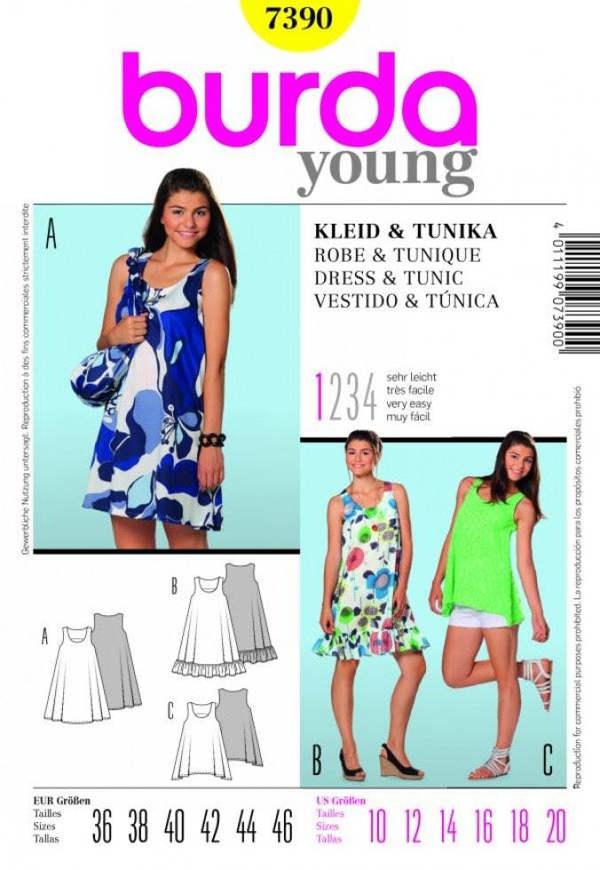 Burda Sewing Pattern 7390 Dresses and Tops For Women, Sizes: 10-20 - Easy