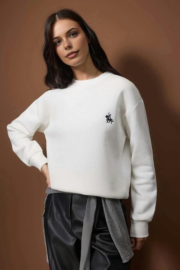 WOVCOR Fleece-Lined Regular Embroidered Knit Thick Sweatshirt