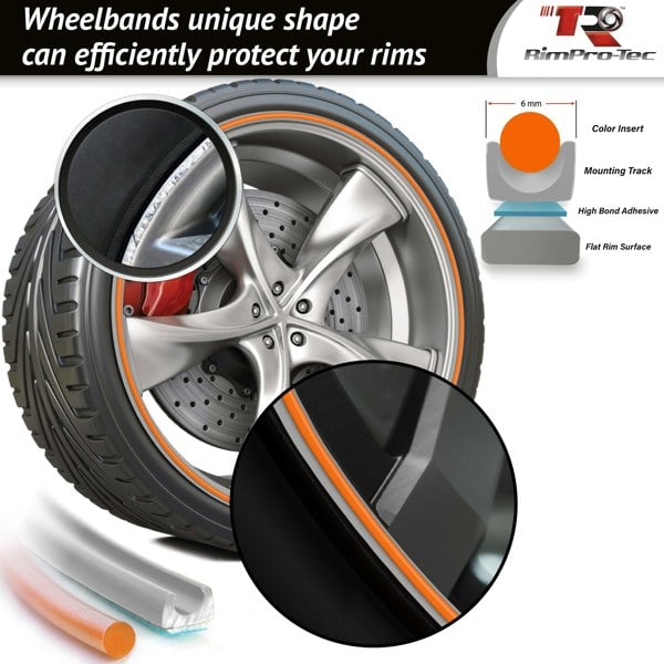 RimPro-Tec Group 4x Silver Base's 4x Orange Pinstripe's / RimPro-Tec® Wheelbands™ car wheel styling kit