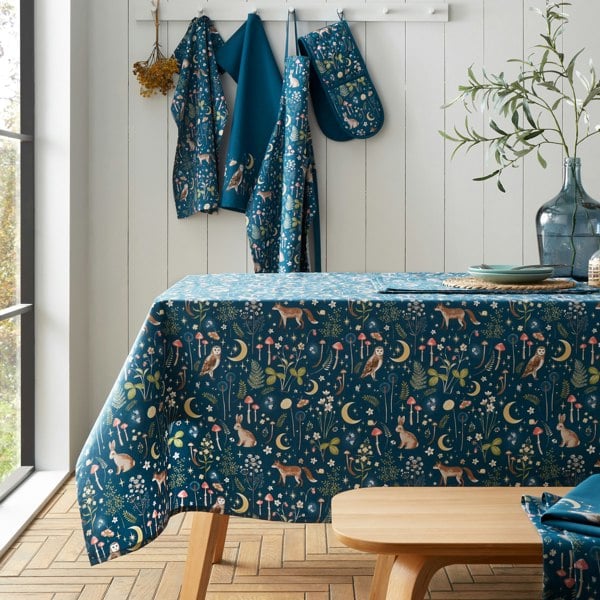 Catherine Lansfield Enchanted Twilight Animals Cotton Table Cloth Navy Blue