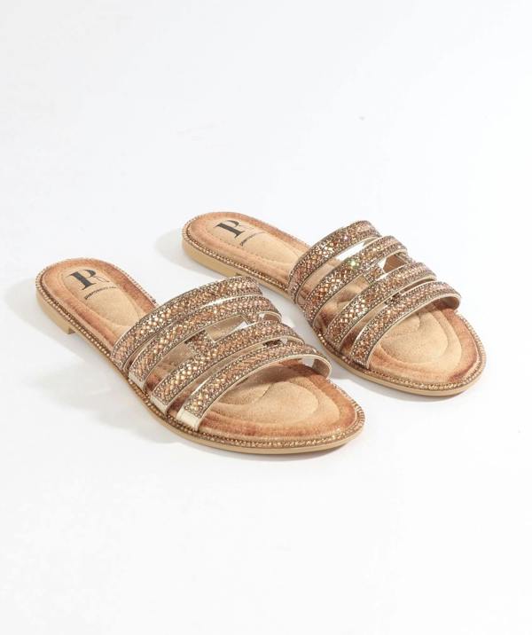 Pia Rossini Marielle - Gold Embellished Slip-on Sandals
