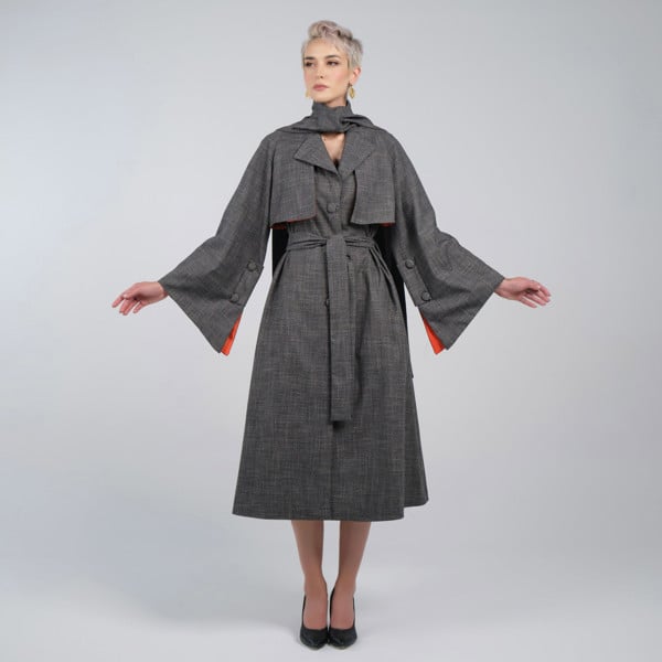 FAMIUO Shawl Two Pieces Trenchcoat - Grey