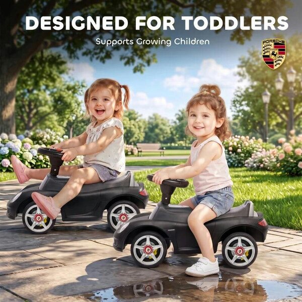 Ride on Car, Porsche Licensed Toddler Push Car with Horn, Headlights, Sound and Steering Wheel for 18-36 Months, Matte Black