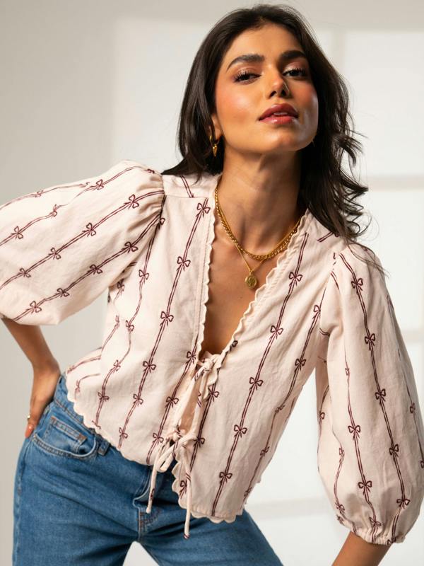 Rose & Nancy Beatrix Pink Cord Embroidered Shirt