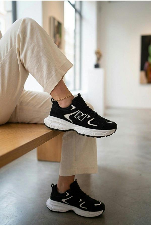 [brandflag] Harper Womens Chunky Sole Mesh Panel Trainers - JET BLACK