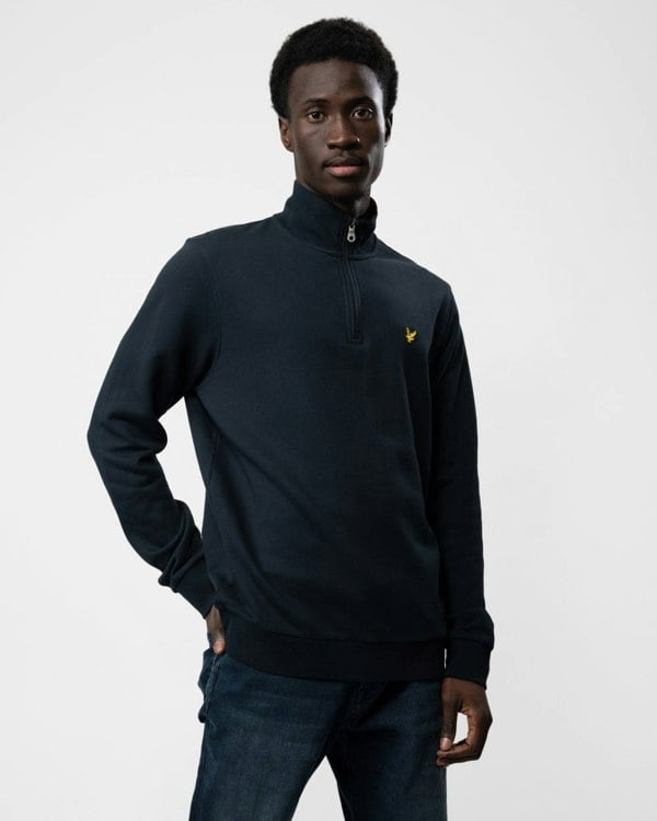 Lyle & Scott Mens Embroidered Quarter Zip Sweatshirt - Z271 Dark Navy