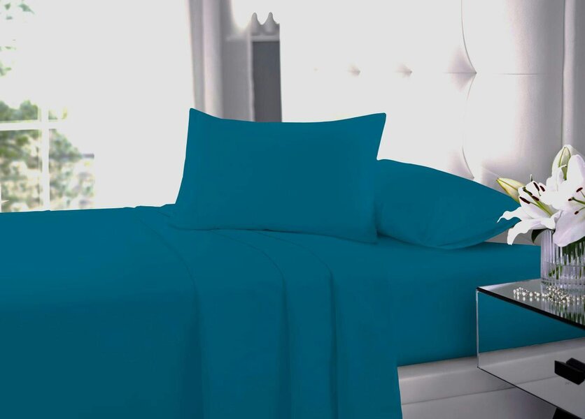Night Zone Polycotton Sheet Set – Fitted Sheet, Flat Sheet & Pillowcases Easy Care Bedding - Teal