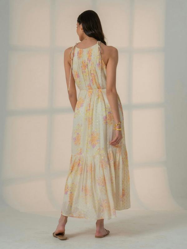 Rose & Nancy Ellie Soft Yellow Sparkle Print Maxi Dress&nbsp;