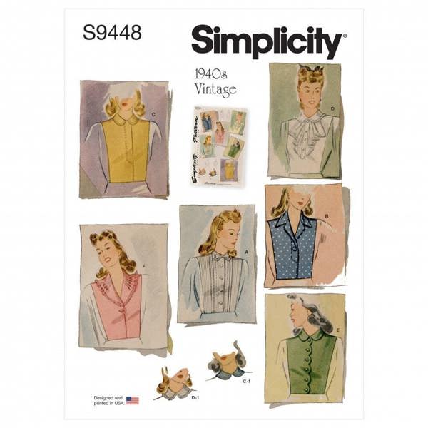 Simplicity Sewing Pattern 9448, Tops, Accessories, Vintage Style for Women, A (S-M-L) - Intermediate