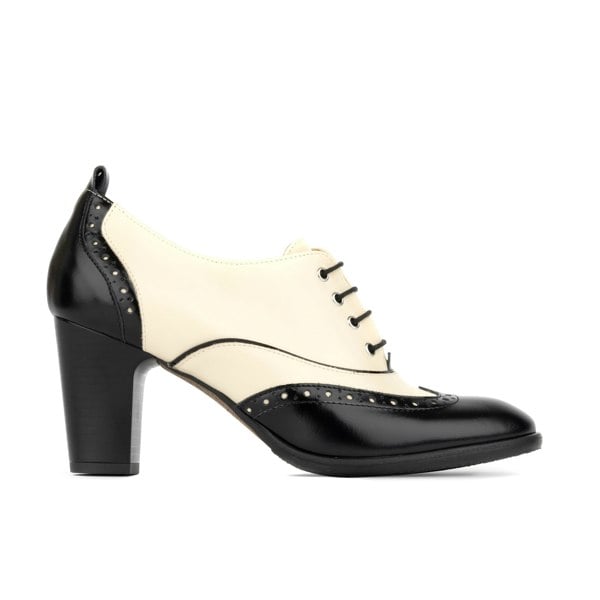 Embassy London Casino - Black & Cream - Women's black and cream leather oxford pump in 3 inch heel
