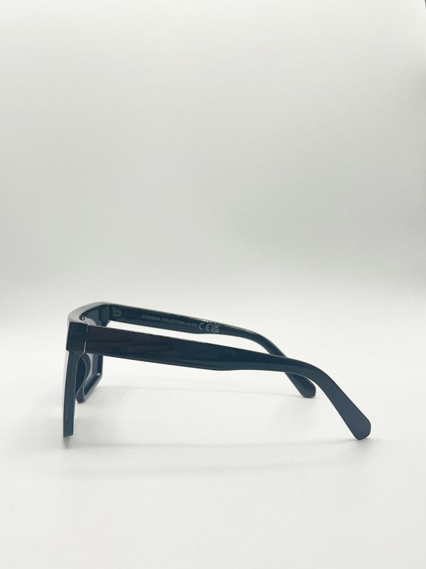 SVNX Black Oversized Flat Top Square Frame Sunglasses