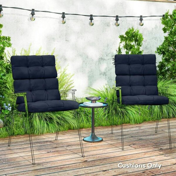 Bobobiy 2-Piece Seat Cushion Replacement with Backrest, Garden Patio Chair Cushions Set with Ties, Dark Blue