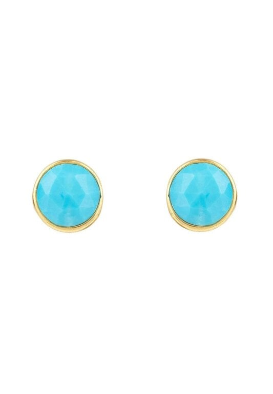 Latelita Medium Circle Gemstone Earrings Gold Turquoise